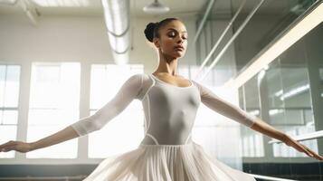 ai généré Jeune femme dans blanc robe dansant gracieusement. génératif ai photo