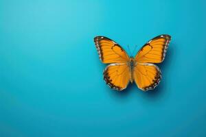 ai généré tropical brillant la nature Orange faune modèle animal bleu feuille ailes printemps Contexte photo