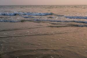 mousse de mer ou océan vagues contre le toile de fond de le réglage Soleil photo