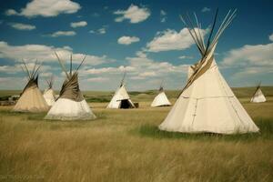 ai généré Extérieur sauvage tipis dans Nord Amérique. produire ai photo