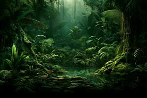 ai généré sauvage vert préhistorique jungle. produire ai photo