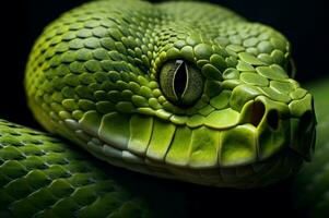 ai généré allongé vert serpent. produire ai photo