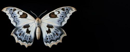 ai généré vibrant papillon mettant en valeur ailes sur noir photo