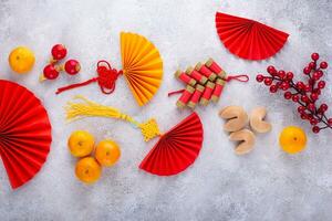 chinois Nouveau année concept avec rouge décoration. photo