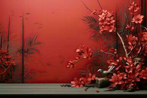 ai généré chinois Nouveau année bannière rouge Contexte photo