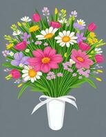 ai généré bouquet de tulipes, jonquille et chatte saule. mignonne bouquet pour Pâques, mariage, anniversaire carte photo