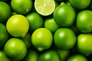 ai généré tranches de citron vert et citrons verts comme une Contexte généré avec ai photo