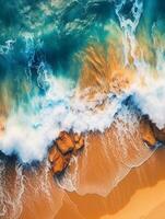 ai généré aérien vue de océan vagues sur sablonneux plage généré avec ai photo