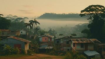 ai généré génératif ai, brésilien favelas communauté, panoramique vue avec beaucoup Maisons, Urbain ville pauvres maison bâtiments photo