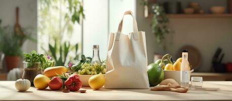 ai généré achats sac dans le ouvert avec des fruits et légumes, photo