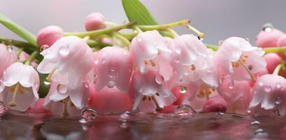 ai généré rose et vert lis de le vallée HD fond d'écran photo