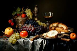 ai généré une table avec une variété de desserts et des fruits photo