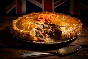 ai généré traditionnel fait maison Britanique Viande tarte photo