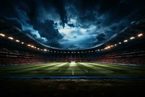 ai généré Football stade à nuit photo