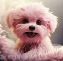 ai généré le peu flou rose chien est souriant en haut à vous photo