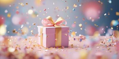 ai généré une rose anniversaire présent et confettis, photo