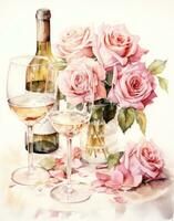 ai généré une verre de blanc du vin et des roses, photo