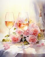 ai généré une verre de blanc du vin et des roses, photo