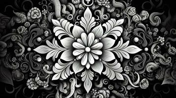 ai généré abstrait floral modèle dans noir et blanc couleurs. gothique esthétique photo