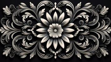 ai généré abstrait floral modèle dans noir et blanc couleurs. gothique esthétique photo