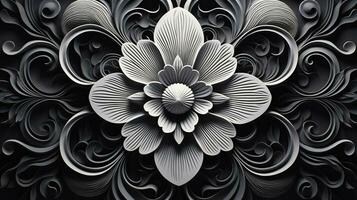 ai généré abstrait floral modèle dans noir et blanc couleurs. gothique esthétique photo