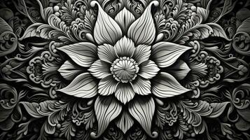 ai généré abstrait floral modèle dans noir et blanc couleurs. gothique esthétique photo