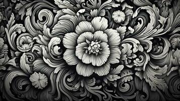 ai généré abstrait floral modèle dans noir et blanc couleurs. gothique esthétique photo