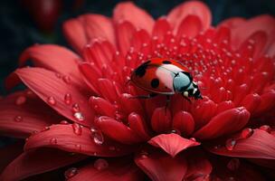 ai généré une Dame punaise sur Haut de une rouge fleur, photo