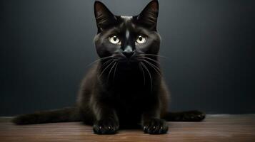 ai généré une mignonne noir chat séance et ayant ses yeux aller fou, photo