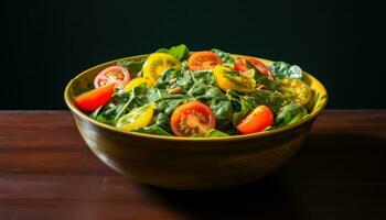 ai généré une bol de vert épinard salade avec tomates, photo