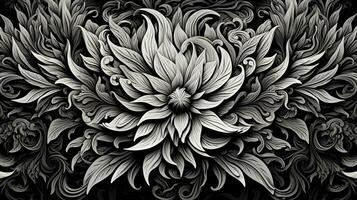ai généré abstrait floral modèle dans noir et blanc couleurs photo