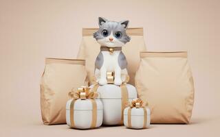 peu chat et marron Vide papier paquet sac, 3d le rendu. photo