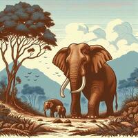 ai généré illustration de l'éléphant dans la nature adapté pour vêtements conception photo