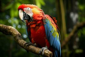 ai généré étourdissant ara mettant en valeur ses vibrant et coloré plumage ai généré photo