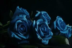 ai généré bleu des roses foncé de mauvaise humeur romantique Contexte. ai généré photo