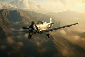 ai généré une ancien combattant avion dans une bancaire tour photo