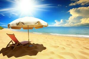 ai généré Soleil fainéant avec parapluie sur le plage, été vacances Contexte. ai généré photo