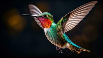 ai généré ai génératif illustration de une colibri contre foncé Contexte photo