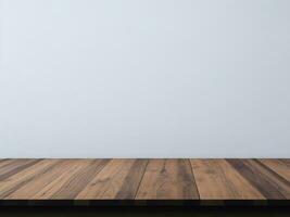 ai généré Haut de bois balcon table avec paysage marin blanc Contexte photo