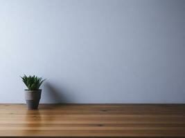 ai généré vide en bois table sur le blanc Contexte proche en haut voir. haute qualité photo