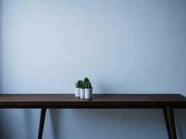 ai généré vide en bois table sur le blanc Contexte proche en haut voir. haute qualité photo