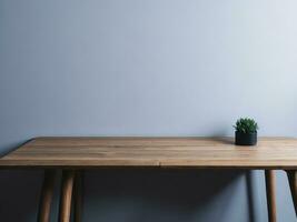 ai généré vide en bois table sur le blanc Contexte proche en haut voir. haute qualité photo