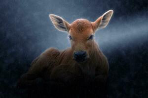 une veau dans le des pluies. photo