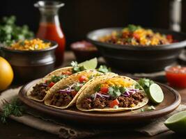 ai généré tacos avec grillé poulet Viande et légumes photo