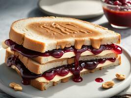 ai généré cacahuète beurre et gelée sandwich photo