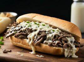 ai généré fait maison Philadelphie steak au fromage sandwich photo