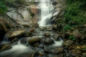 cascade et Roche dans forêt photo