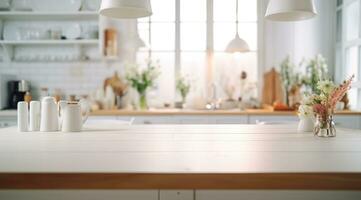 ai généré blanc à manger cuisine les tables isolé sur blanc photo