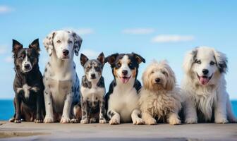 ai généré chiens ensemble sur bleu Contexte photo