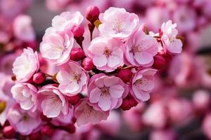 ai généré Cerise fleurs sur le des arbres dans printemps, photo